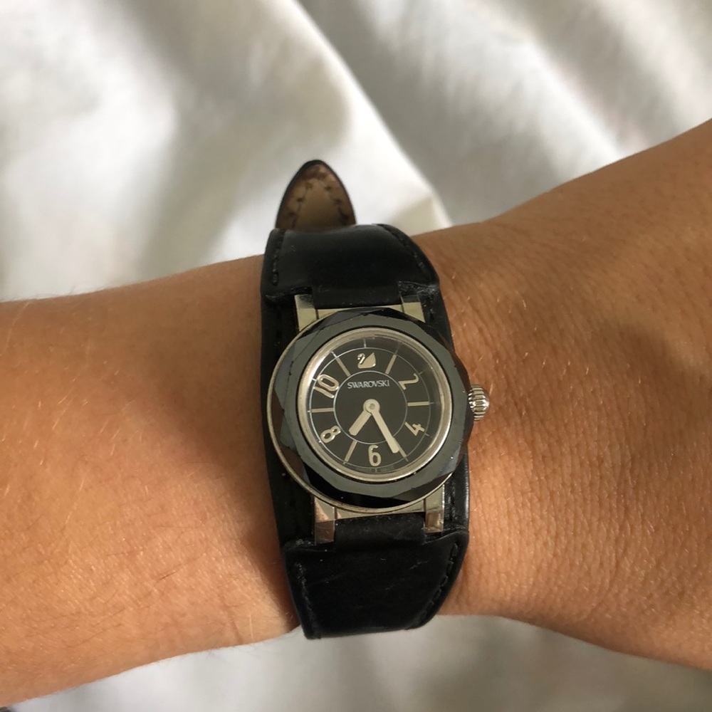 Swarovski Black Leather Watch